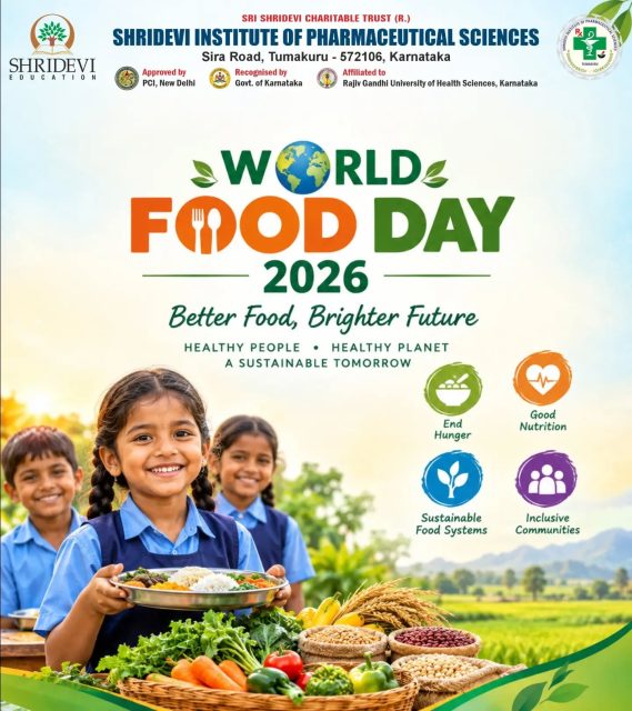 Better Food, Brighter Future. 🌾✨
Good health begins with what is on our plates. On this World Food Day 2026, Shridevi Institute of Pharmaceutical Sciences reaffirms its commitment to community well-being, preventive health, and sustainable living.
A healthier tomorrow starts with actions taken today:
🥣 Ending hunger
🥗 Prioritizing balanced, wholesome nutrition
🌱 Cultivating sustainable food systems
🤝 Fostering inclusive, nourished communities
Healthy people. Healthy planet. A sustainable tomorrow. 🌍💚
.
.
.
#worldfoodday #hunger #bettertomorrow #bettertogether #healthyfood